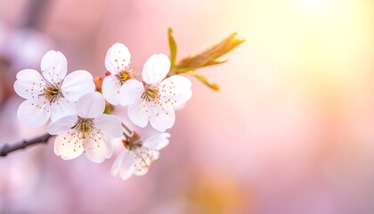 Delicate White Cherry Blossoms in Soft Sunlight.