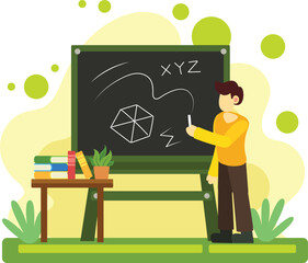 Student writing lesson on chalkboard illustration