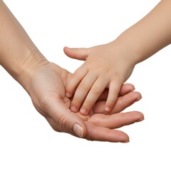 Adult Hand Holding Child's Hand on White Background A Symbol of Care and Connection