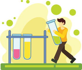 Scientist holding test tube in laboratory illustration