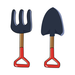 Illustration of a Gardening Fork and Shovel