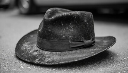 Dusty fedora on asphalt