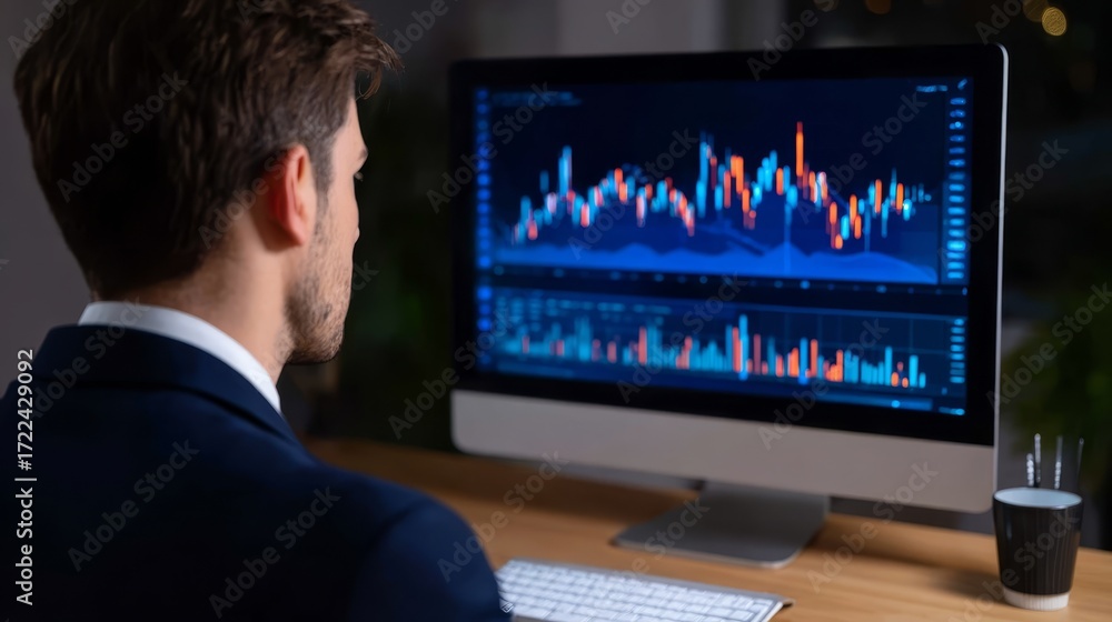 Aufkleber focused businessman analyzing data on computer screen in modern office setting man.