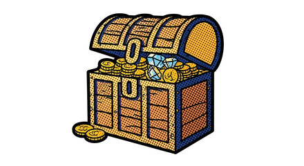Cartoon Treasure Chest Filled with Gold and Gems