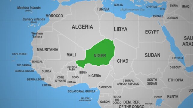 Niger Country Highlighted on World Map 2D Animation West Africa