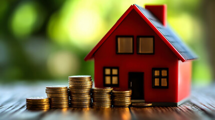 house model, with stacked coins, real estate concept