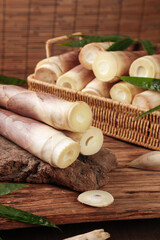 Fresh Bamboo Shoots in Wicker Basket - Healthy Asian Vegetable Ingredient for Traditional Cooking