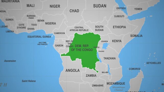 Republic of Congo Country Shown on World Map 2D Animation Central Africa