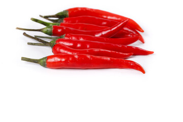 Fresh Red Hot Chili Peppers on White Background - Spicy Cooking Ingredients