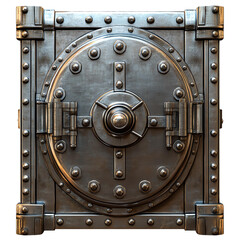 A close-up of a vintage metal safe, showcasing intricate details and security features for protection.