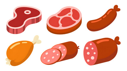 Assortment of fresh meats and sausages appetizingly arranged for culinary inspiration isolated on transparent background
