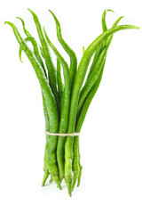 Fresh Green Chili Peppers Bundle Farm-Picked Vegetables on White Background