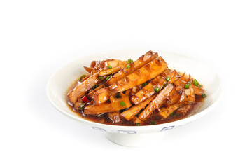 Crispy Bacon Stir-Fried with Shiitake Mushrooms and Bamboo Shoots in Pan Sauce