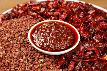 Fresh Spicy Chili Sauce with Garlic and Dried Red Peppers - Asian Cooking Condiment