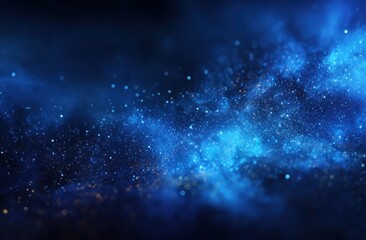 Shimmering blue and gold ethereal nebula with blurred bokeh. Soft focus, dreamy, dark, and mystical