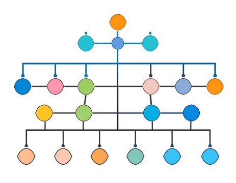 Hierarchical organizational chart with colored nodes