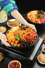 Chinese Hot Pot with Seafood and Vegetables - Traditional Liuzhou Guangxi Cuisine Cooking Experience