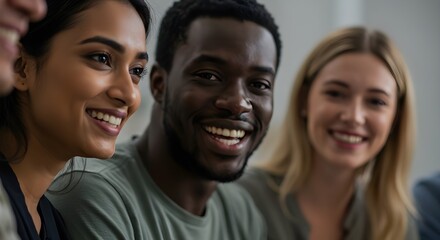 Fototapeta premium Close-up of diverse group smiling during business meeting, teamwork and collaboration concept
