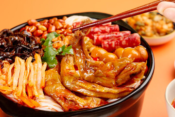 Liuzhou Style Hot Pot with Snail Duck Feet Tendons Chinese Casserole Stir-fried Ingredients