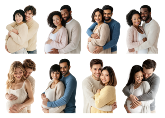 PNG Diverse couples expecting joy, element set on transparent background