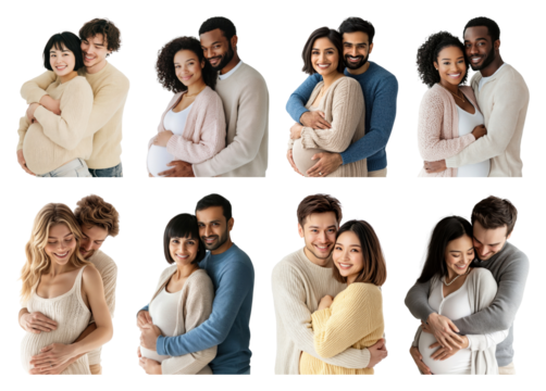PNG Diverse couples expecting joy, element set on transparent background