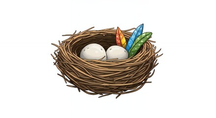 Nest with eggs and colored objects