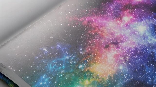 Open book with colorful space image