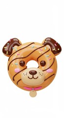 Fototapeta premium A delightful donut shaped like a dog with colorful frosting and sprinkles, showcasing a cute and playful design.