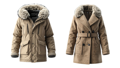 3D Winter Coat Duo Collection, isolated on transparent background