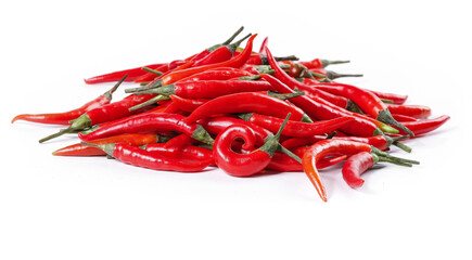 Fresh Red Chili Peppers Pile Isolated on White Background for Spicy Cooking