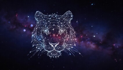 Stunning geometric tiger constellation glowing against vibrant cosmic nebula and starry night sky, symbolizing power and mystery