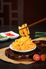 Spicy Shredded Konjac Tripe with Chopsticks - Traditional Asian Vegetarian Food Photography