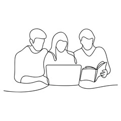 Students studying together with a laptop and book