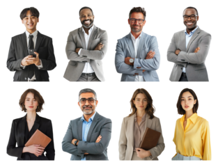 PNG Diverse professionals in formal attire, element set on transparent background