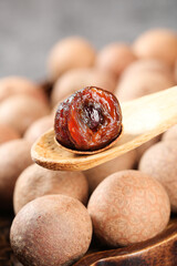 Dried Longan Fruit Guangdong China Traditional Asian Superfood Snack Wooden Spoon