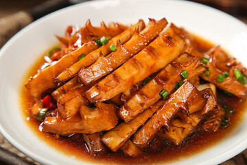 Spicy Wok-Fried Bamboo Shoots with Meat and Sesame Seeds Asian Winter Dish