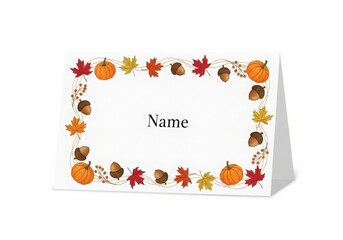 Thanksgiving place card with autumn leaf and pumpkin border