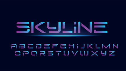 Neon blue purple futuristic isolated letters