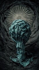 Dark Teal Abstract Sculpture in Pixelated Style