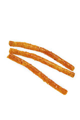 Dry Spicy Chili Pepper Sticks Crispy Sliced Seasoning Snack Food Isolated White Background