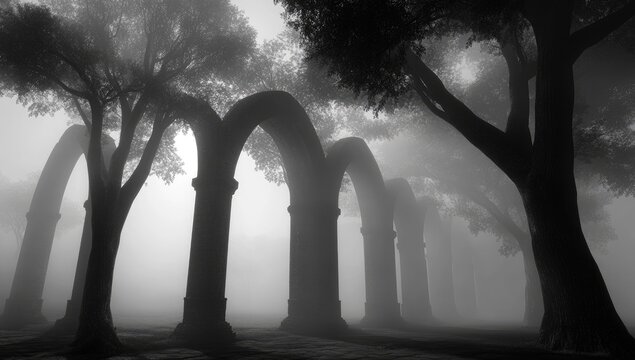Misty arches through ancient trees - Powered by Adobe
