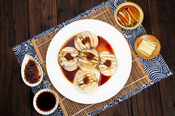 Chinese Steamed Dumplings with Bamboo Shoots and Soy Sauce Traditional Asian Cuisine Food Photography