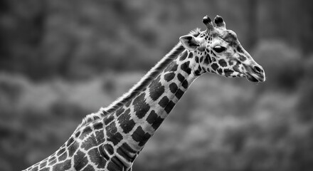 Obraz premium Majestic giraffe profile in striking black and white captures wild elegance