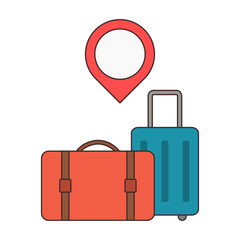 Location pin on top of suitcases, symbolizing travel destinations, ideal for tourism apps, global trip planning, and vacation services.