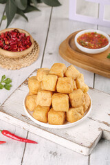 Deep Fried Tofu Cubes with Bean Paste Sauce and Chili Peppers Asian Food Showcase