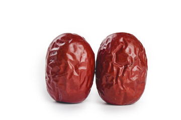 Large Red Hetian Jujube Dates from Xinjiang China on White Background - Premium Dried Fruit