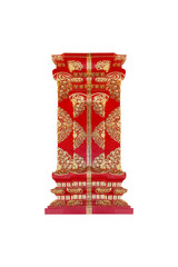 Gold carving red pole isolated on white background , clipping path