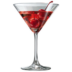 Red cocktail with cherries isolated on transparent background