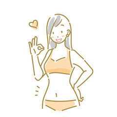 A woman satisfied with her slim stomach - A soft, stylish watercolor line drawing