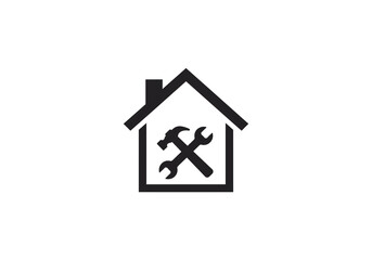 Providing expert home repair services with a crossed hammer and wrench inside a house, promising quality workmanship and a trusted home maintenance solution